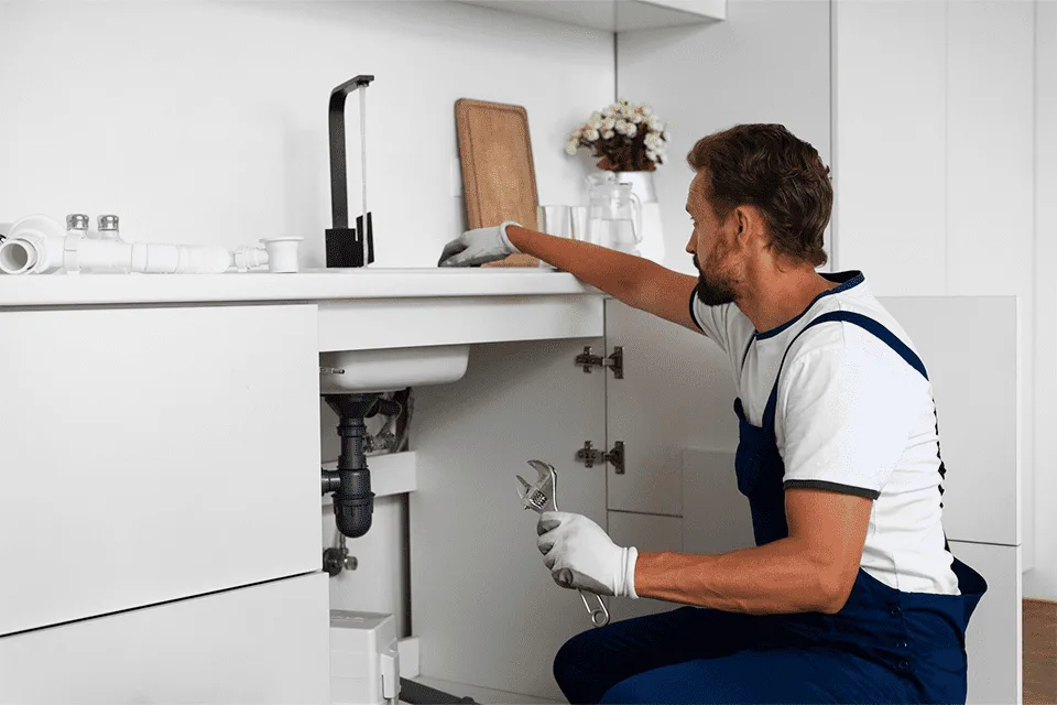 Plumber clearing a blocked drain and waste pipework in Mansfield