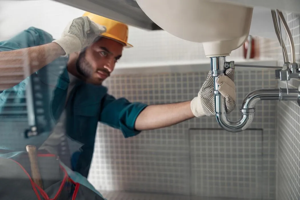 Plumber repairing a bathroom basin tap