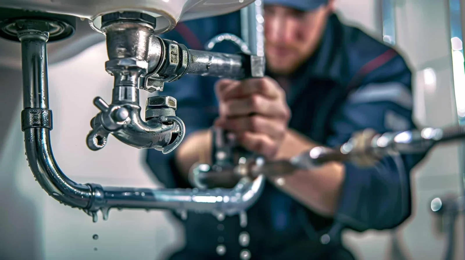 Plumber tightening a pipe joint on a call out